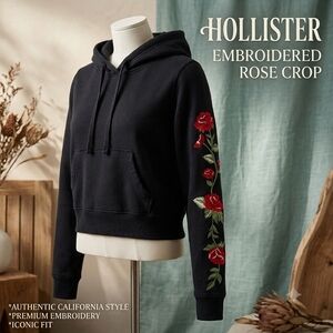 Hollister Black Crop Hoodie Pullover